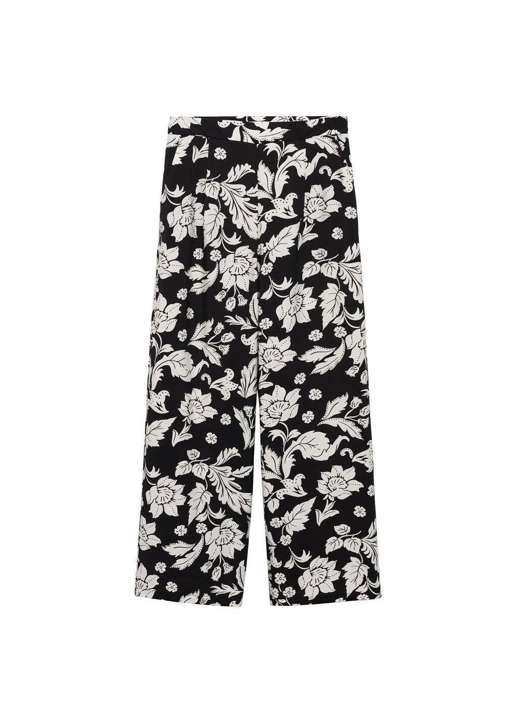 Black Floral Print Straight Trousers, , large image number 3