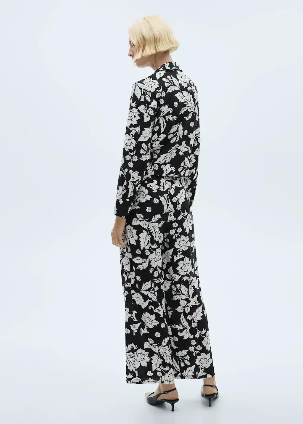 Black Floral Print Straight Trousers, , large image number 4