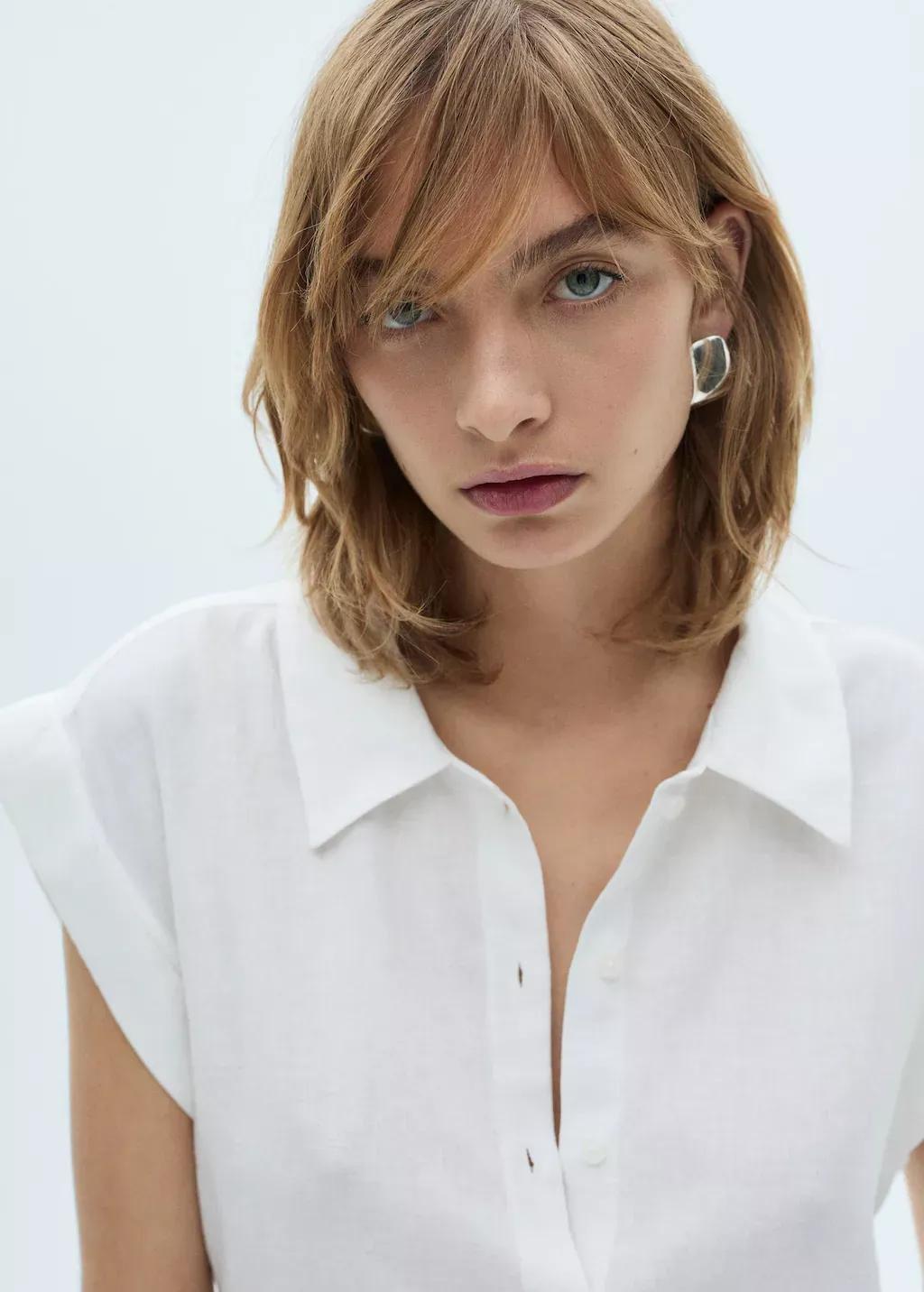 White Flowing Linen Blouse, , large image number 1