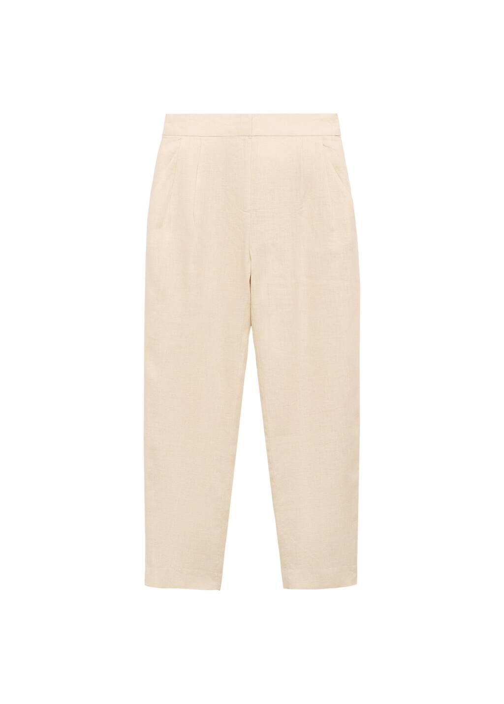 Beige 100% Linen Straight Trousers, , large image number 3