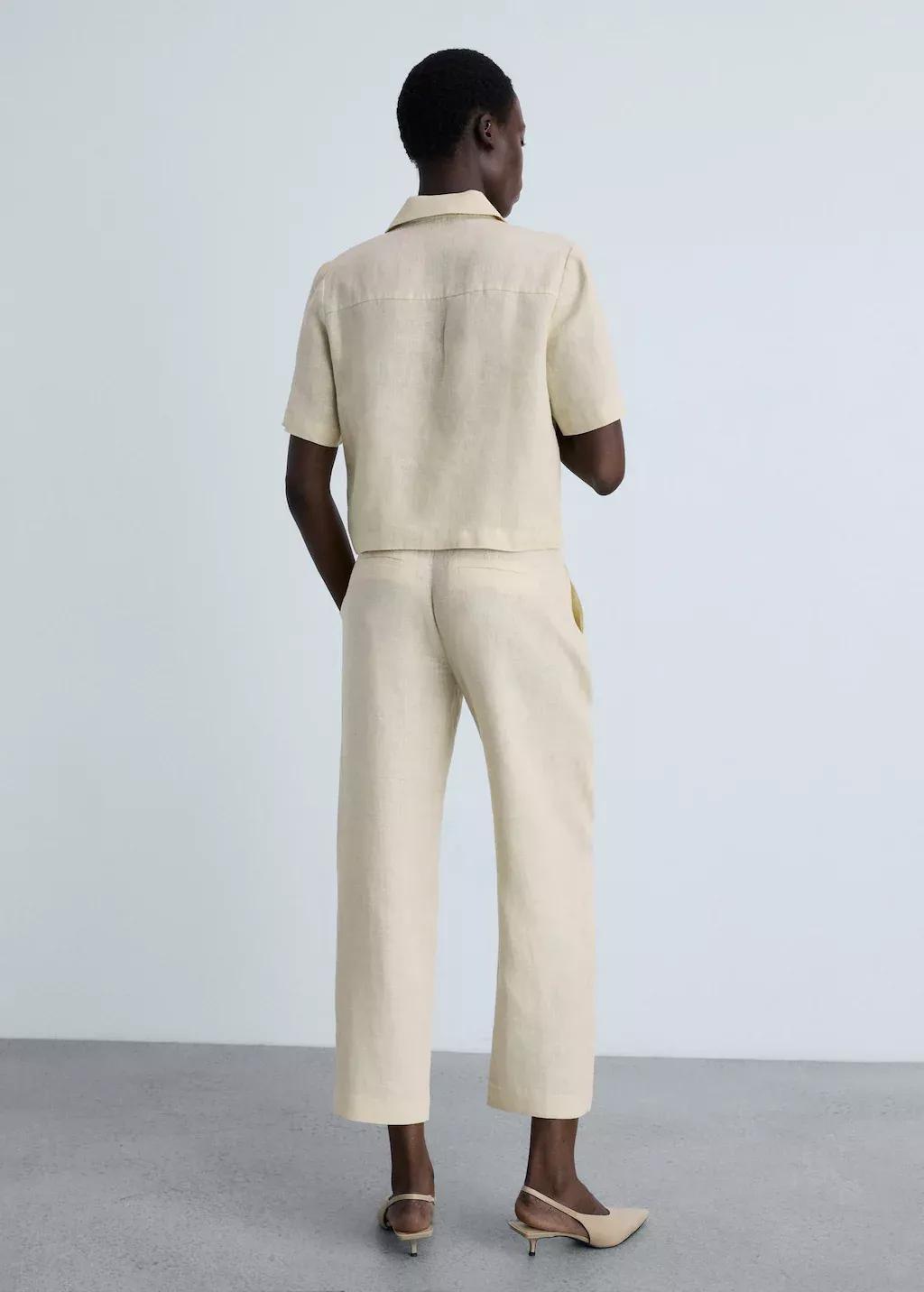 Beige 100% Linen Straight Trousers, , large image number 6