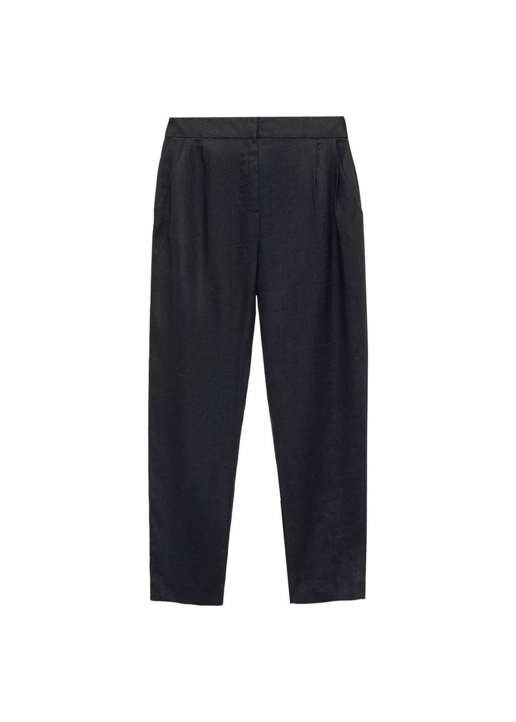 Black 100% Linen Straight Trousers, , large image number 3