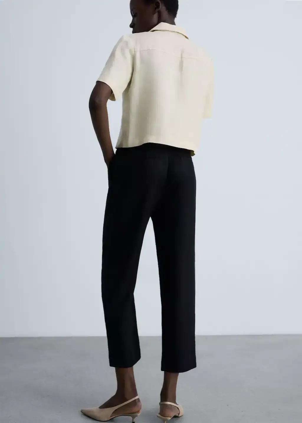 Black 100% Linen Straight Trousers, , large image number 5