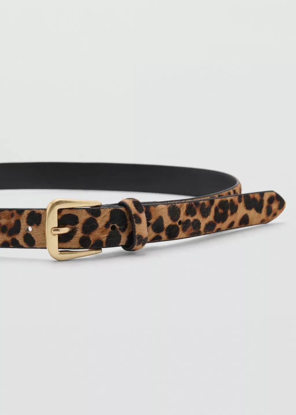 Brown Leopard Leather Belt, , large image number 0