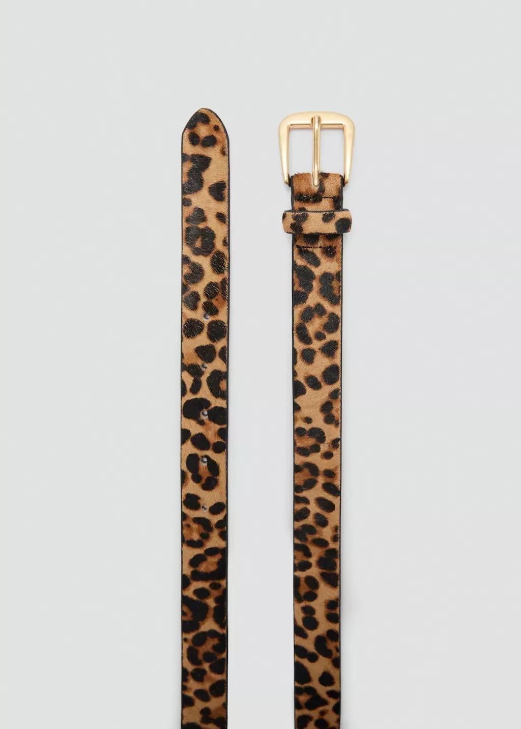 Brown Leopard Leather Belt, , large image number 1