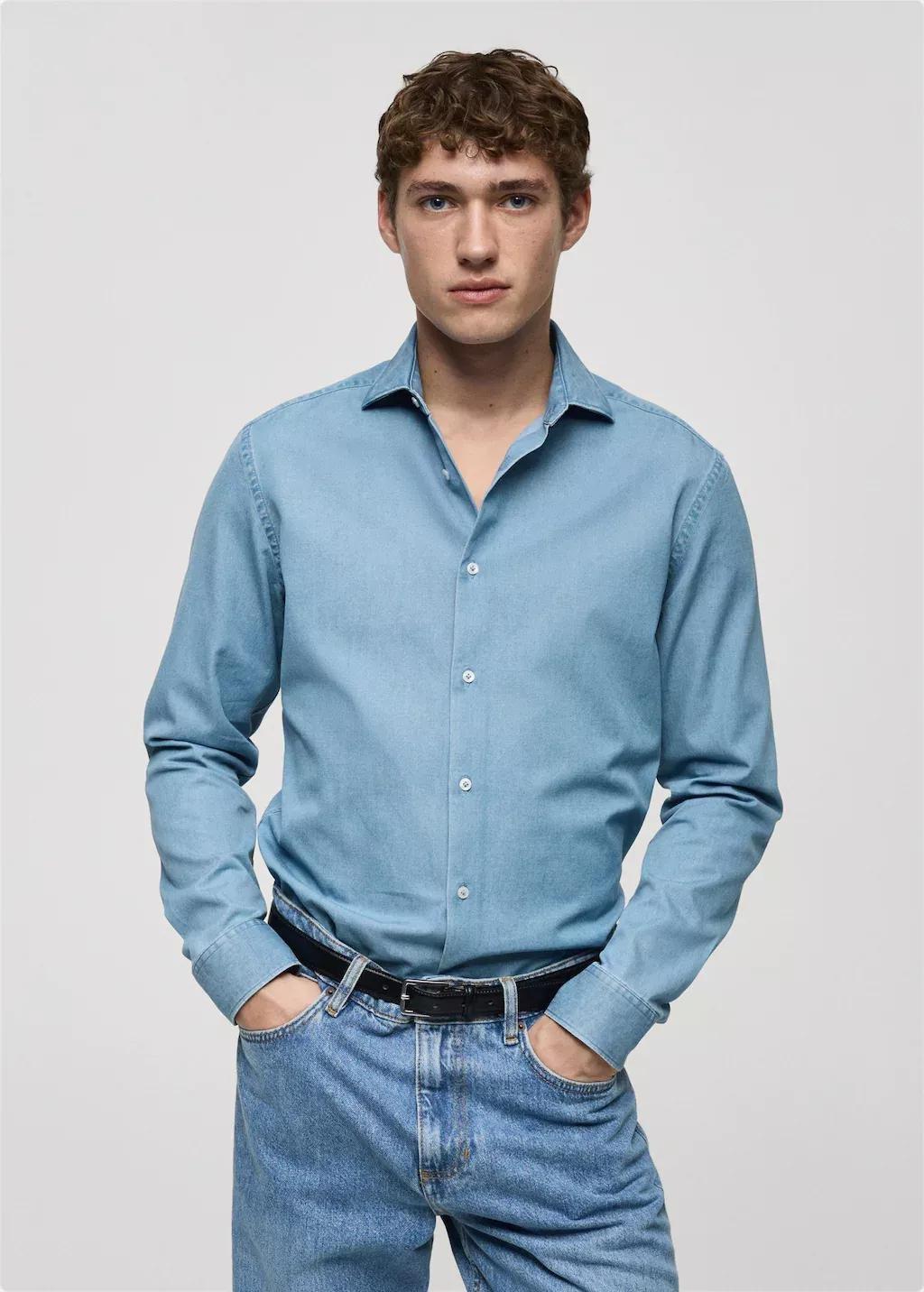 Blue 100% Cotton Chambray Shirt, , large image number 0