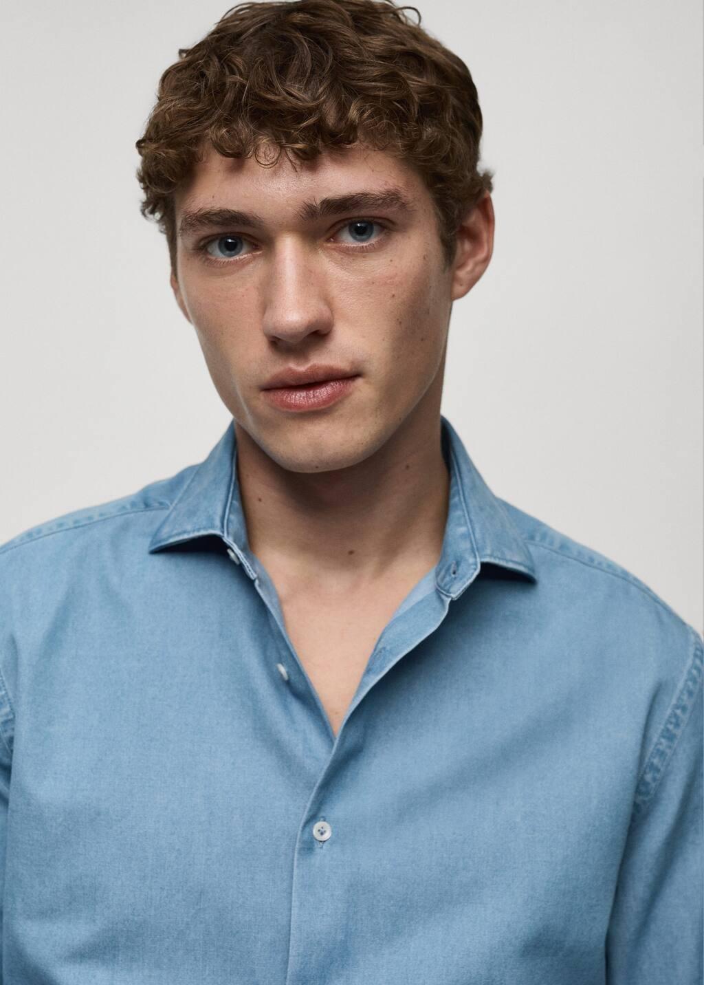 Blue 100% Cotton Chambray Shirt, , large image number 1
