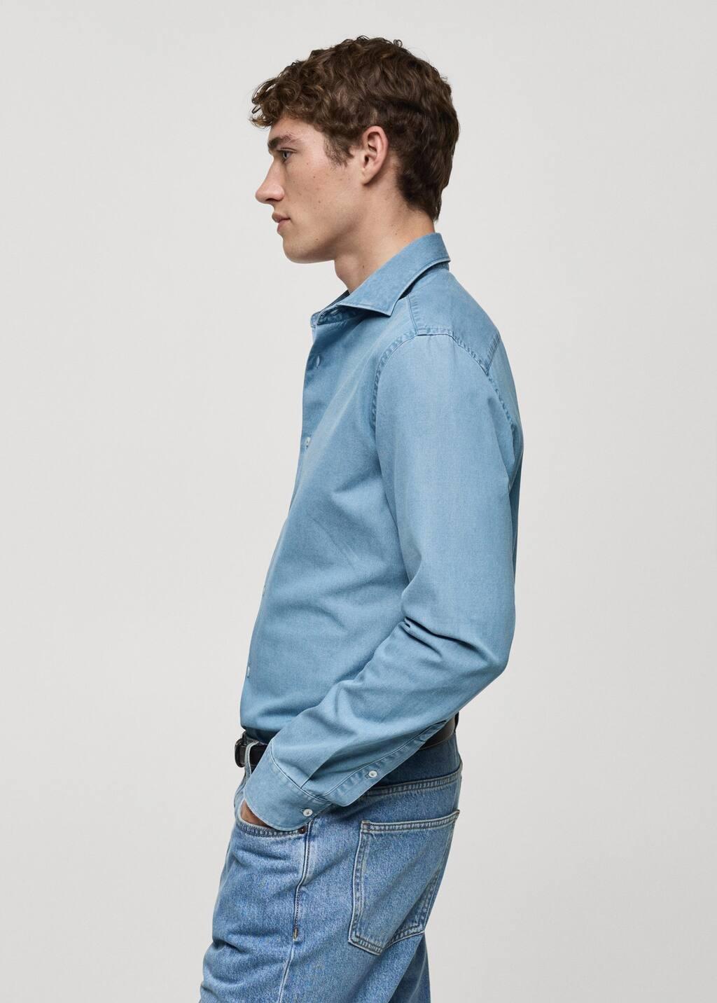 Blue 100% Cotton Chambray Shirt, , large image number 2