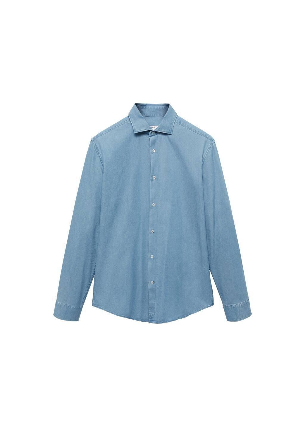 Blue 100% Cotton Chambray Shirt, , large image number 3