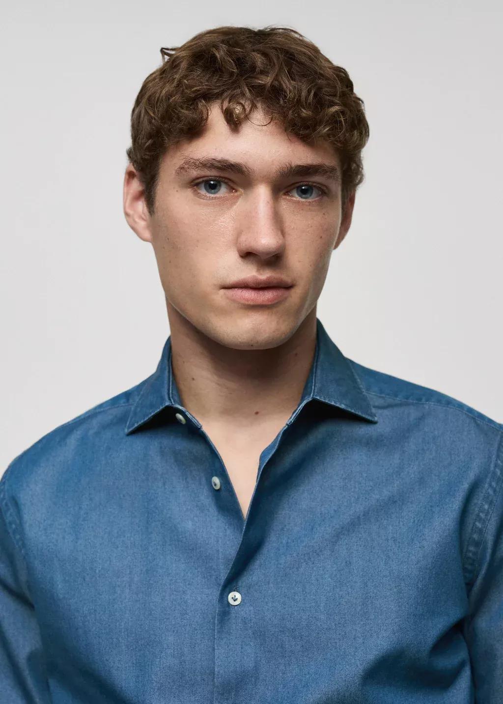Blue 100% Cotton Chambray Shirt, , large image number 1