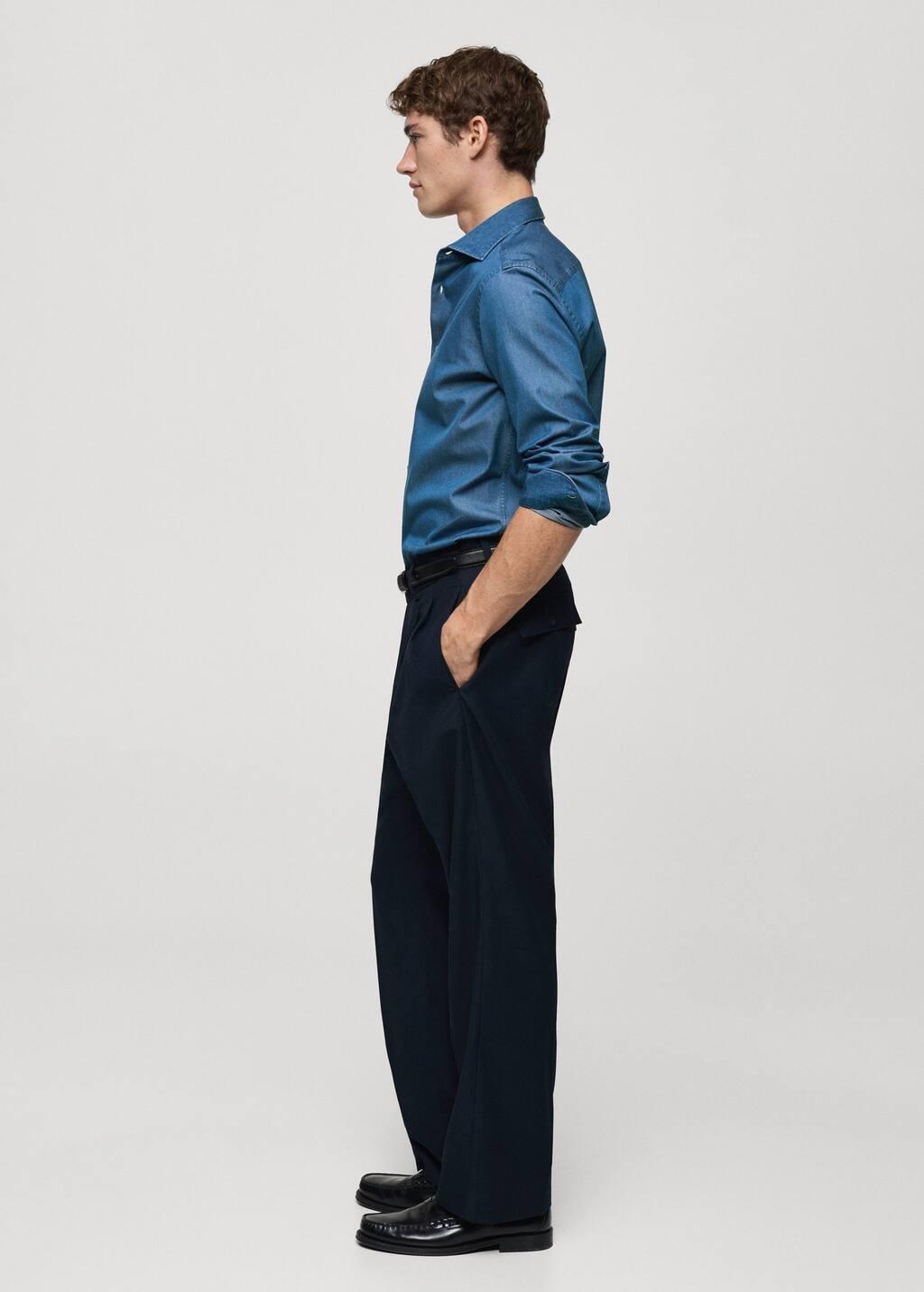 Blue 100% Cotton Chambray Shirt, , large image number 2