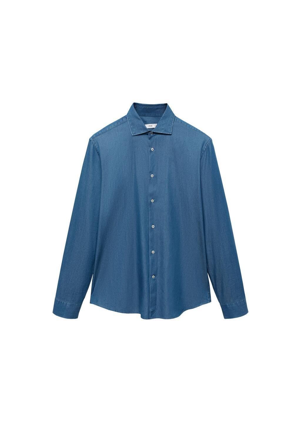 Blue 100% Cotton Chambray Shirt, , large image number 3