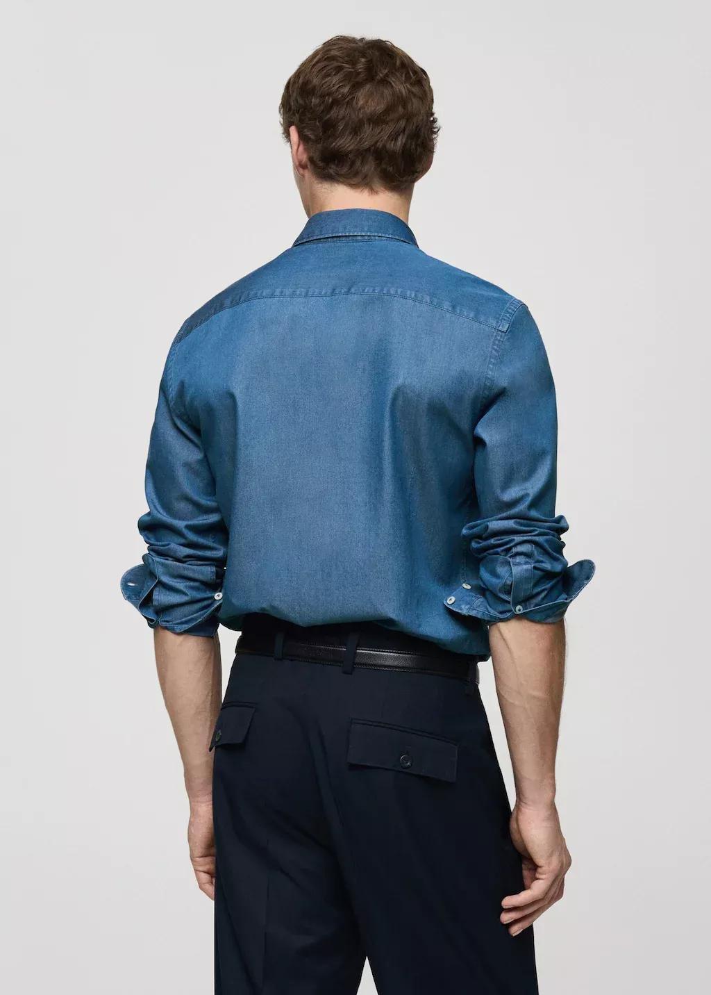 Blue 100% Cotton Chambray Shirt, , large image number 5