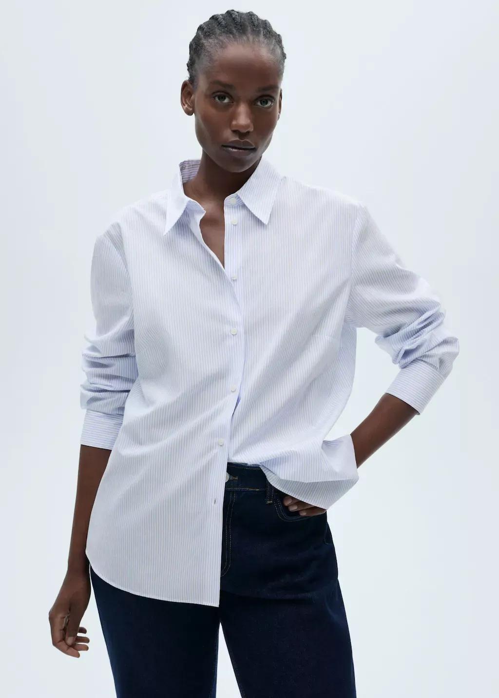 Blue Lt-Pastel Regular Cotton Lyocell-Blend Shirt, , large image number 5