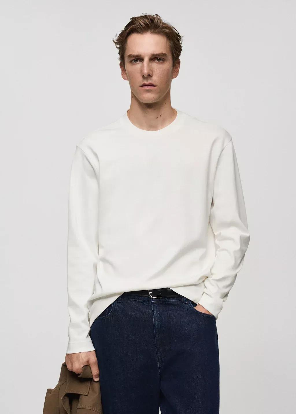 White 100% Cotton Long Sleeve T-Shirt, , large image number 0