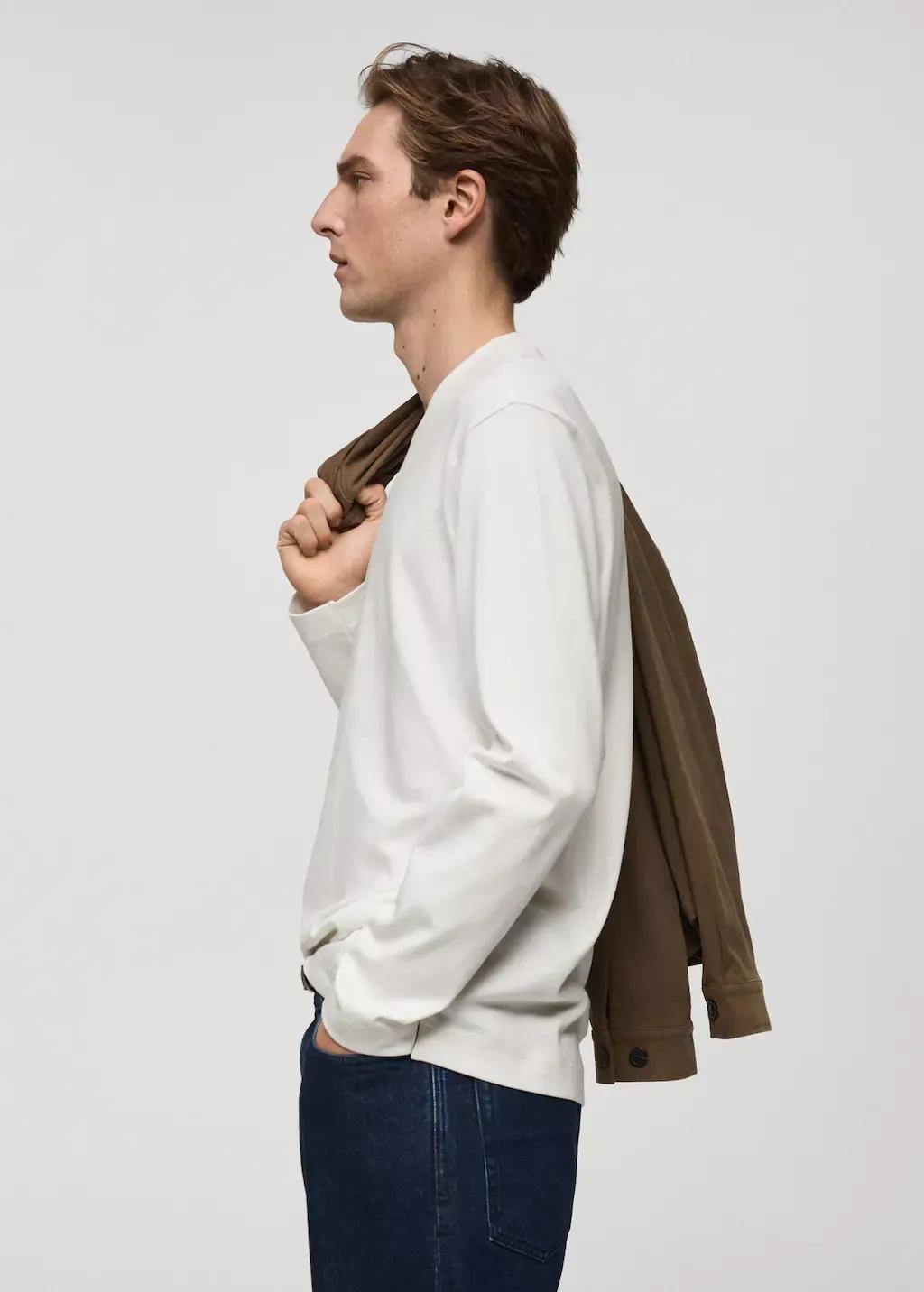White 100% Cotton Long Sleeve T-Shirt, , large image number 2