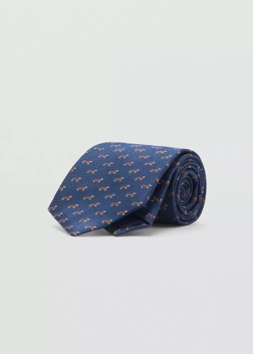 Navy Mulberry Silk Animal-Print Tie, , medium