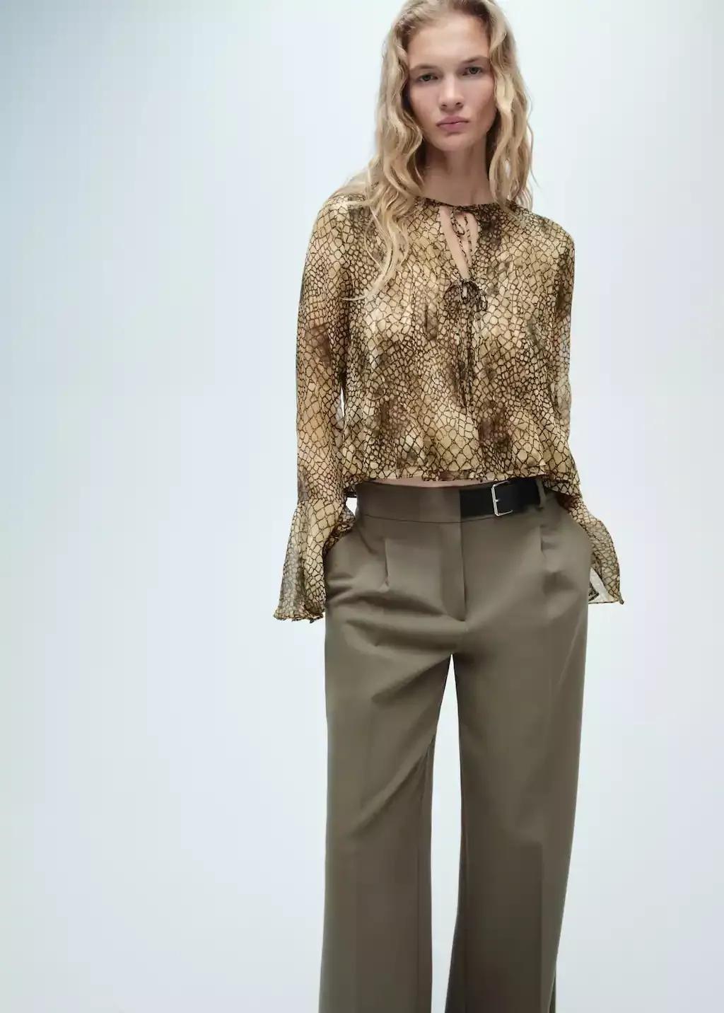 Brown Puffed-Sleeve Printed Shirt, , large image number 0