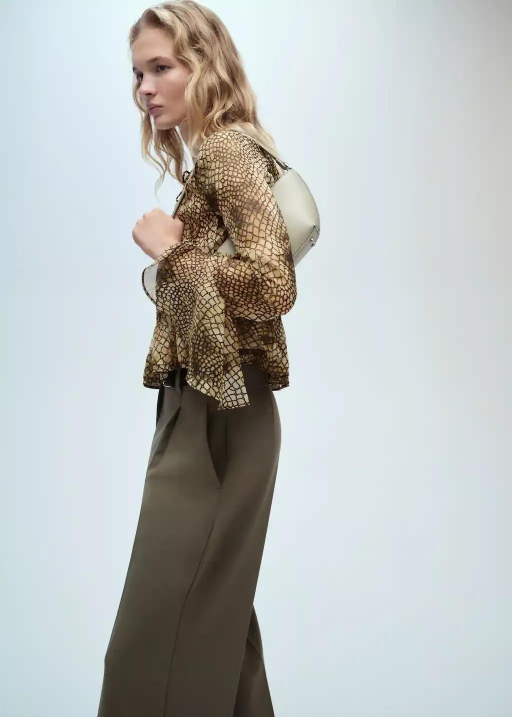 Brown Puffed-Sleeve Printed Shirt, , large image number 2
