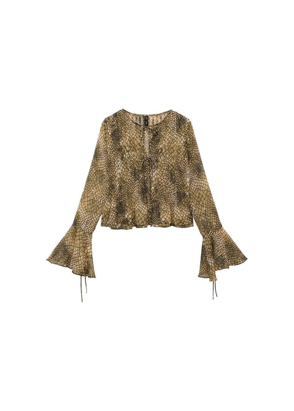 Brown Puffed-Sleeve Printed Shirt, , large image number 3
