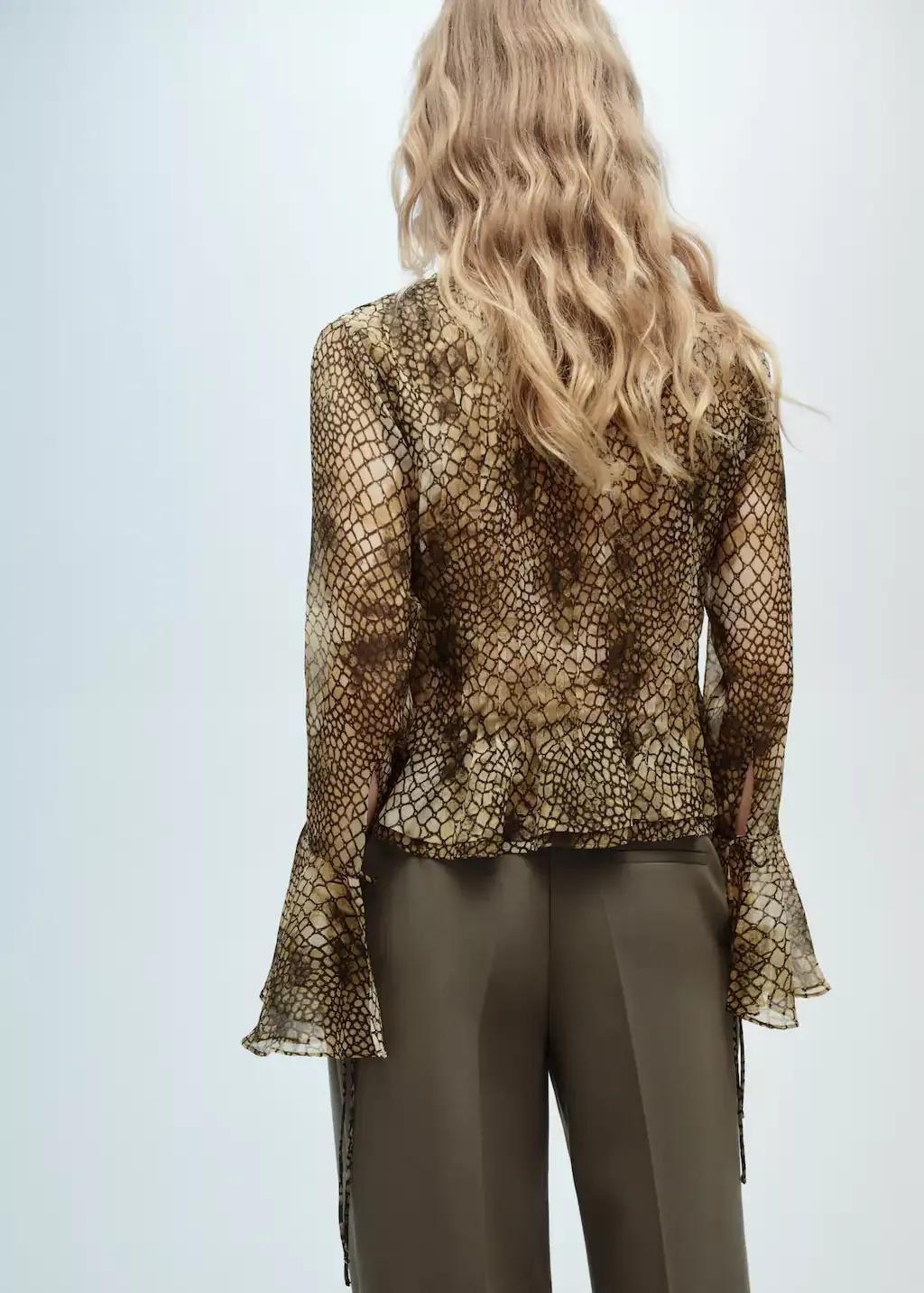 Brown Puffed-Sleeve Printed Shirt, , large image number 5