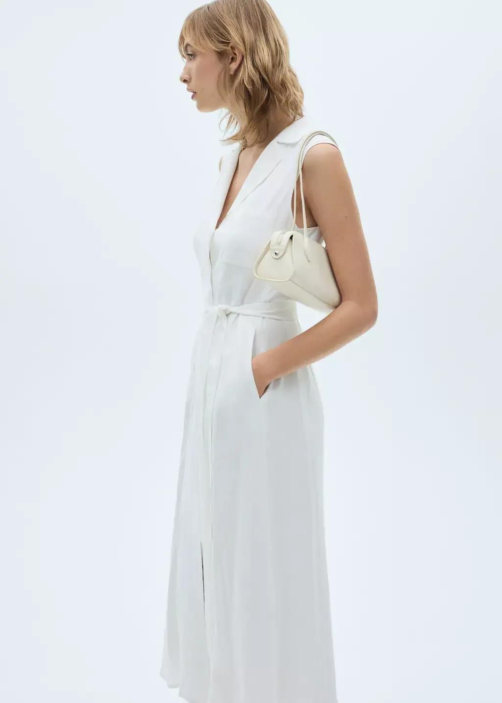 White Classic Midi Shirt Dress, , large image number 0