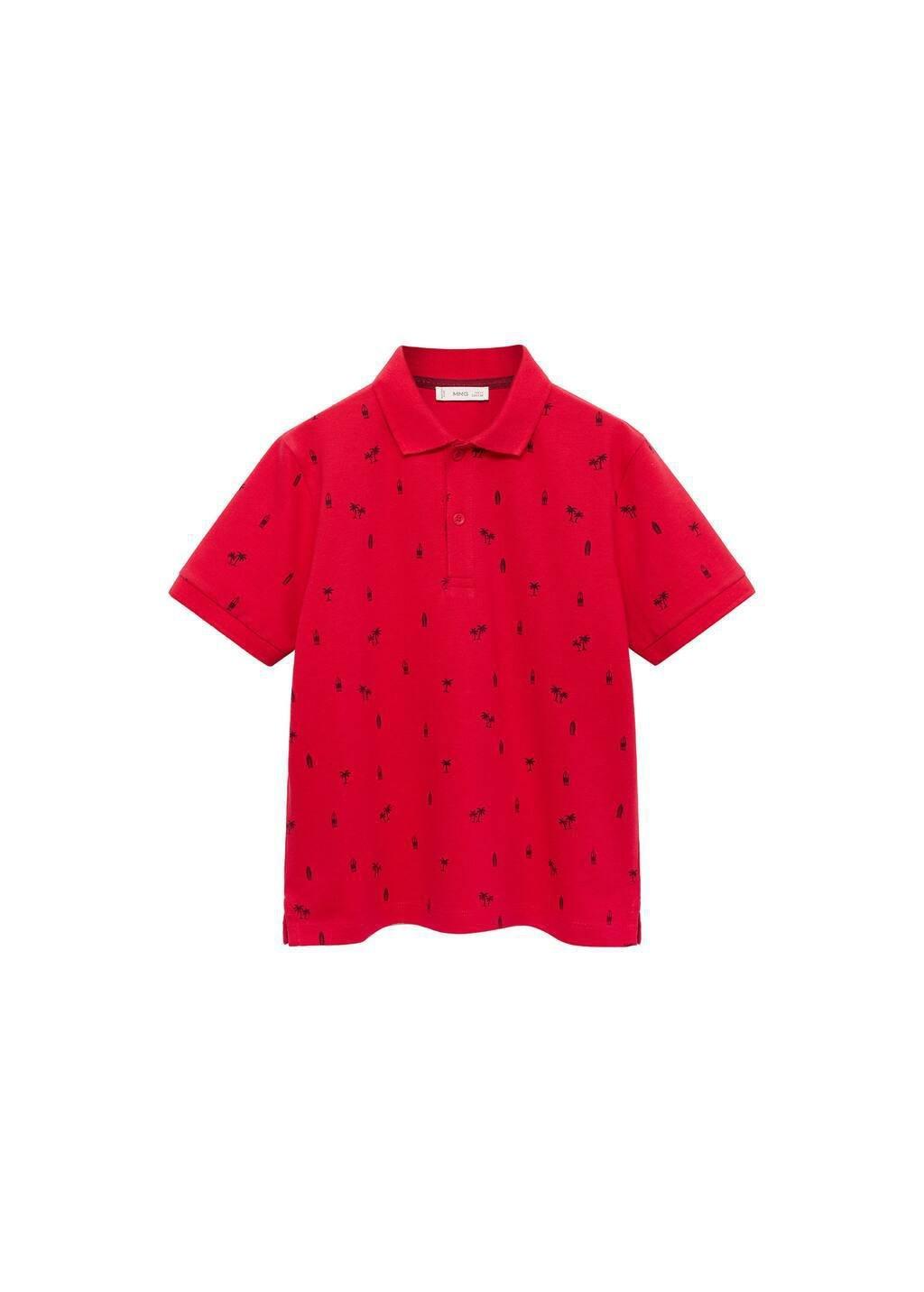 Red Printed Cotton Pique Polo Shirt, Kids Boy, , medium