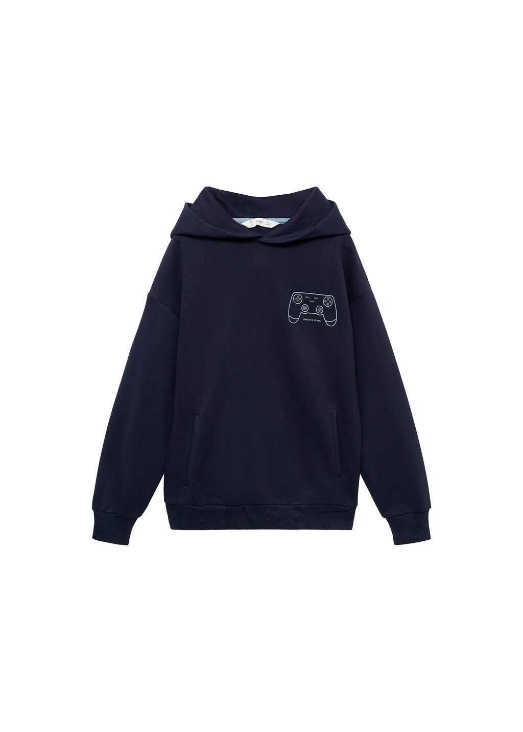 Navy Printed Hoodie, Kids Boy, , large image number 0