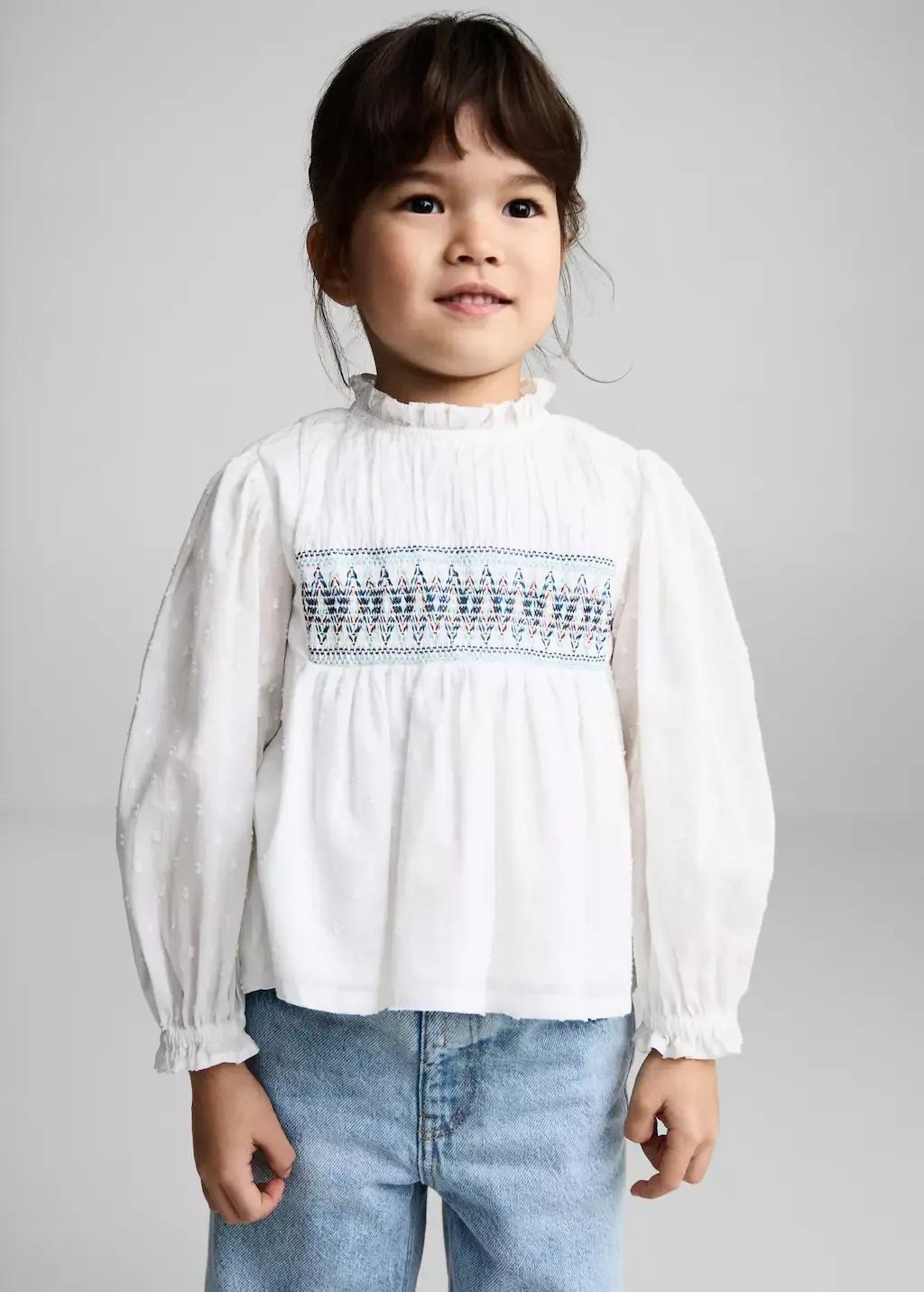 White Embroidered Cotton Blouse, , large image number 0
