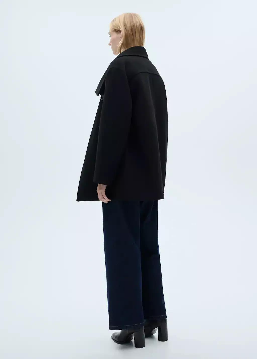 Black Double-Breasted Wool Coat, , large image number 1