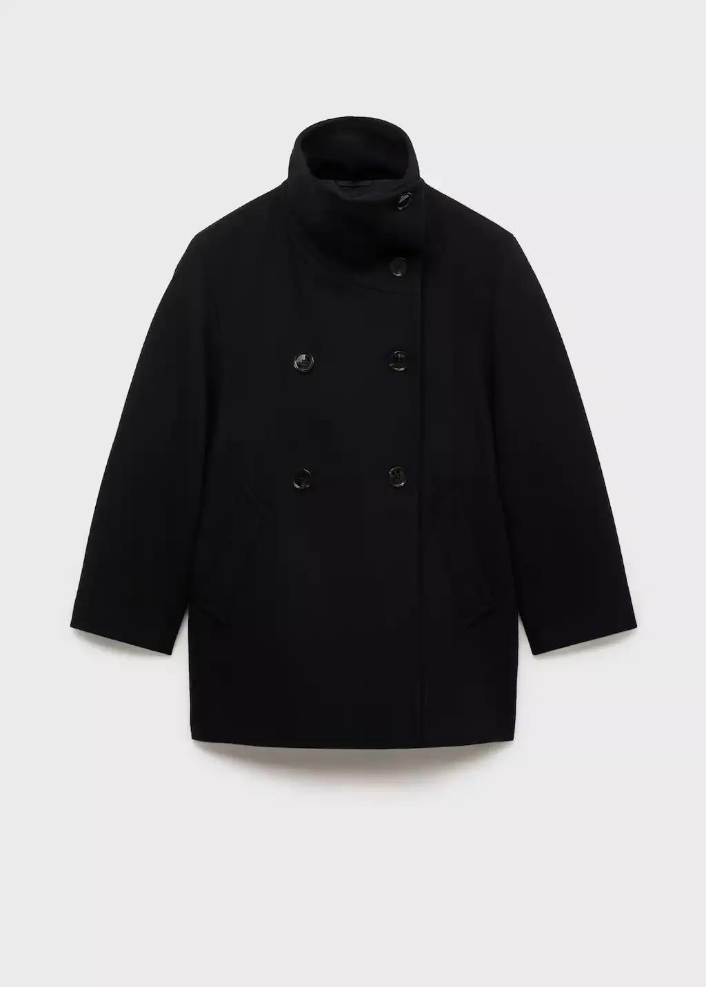Black Double-Breasted Wool Coat, , large image number 3