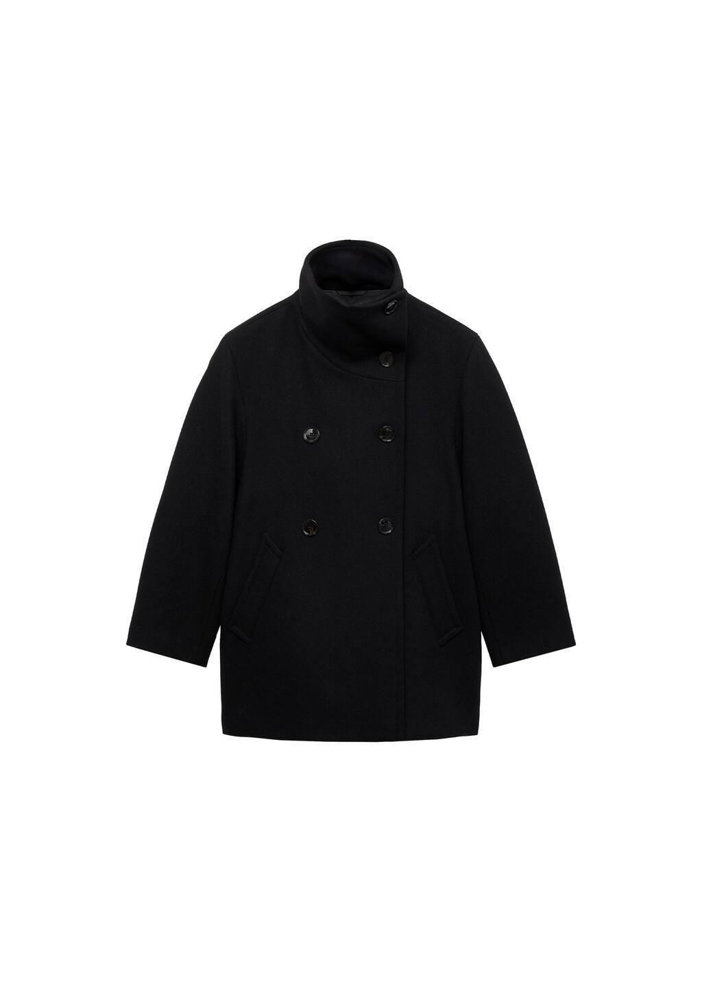Black Double-Breasted Wool Coat, , large image number 4