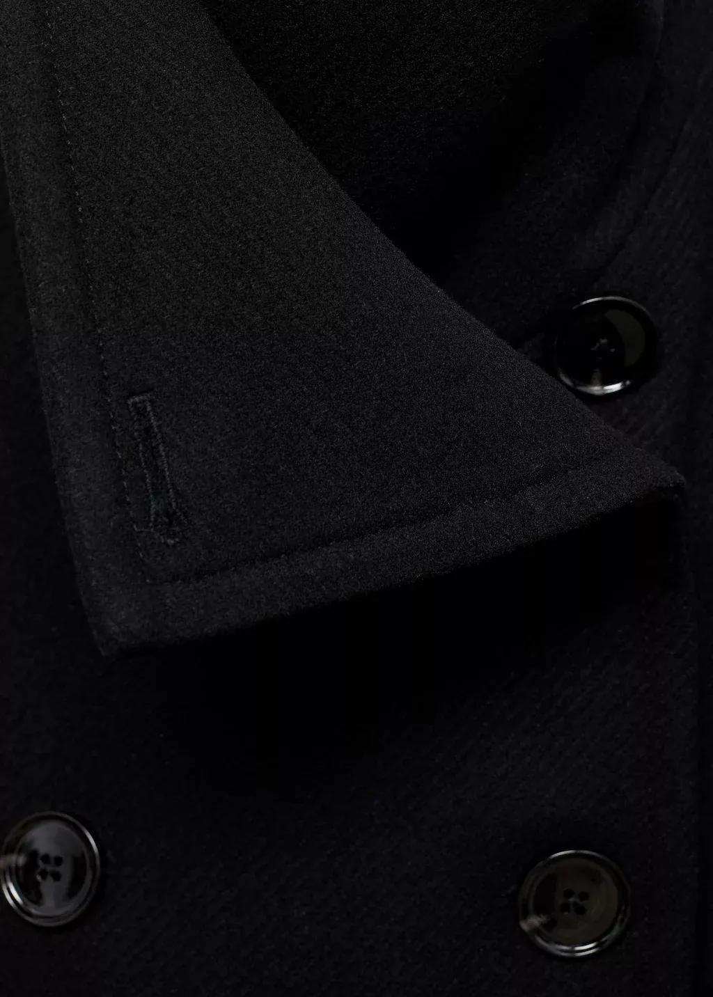 Black Double-Breasted Wool Coat, , large image number 5