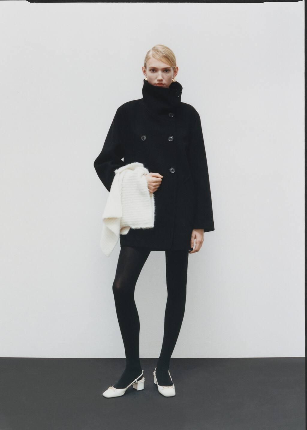 Black Double-Breasted Wool Coat, , large image number 6