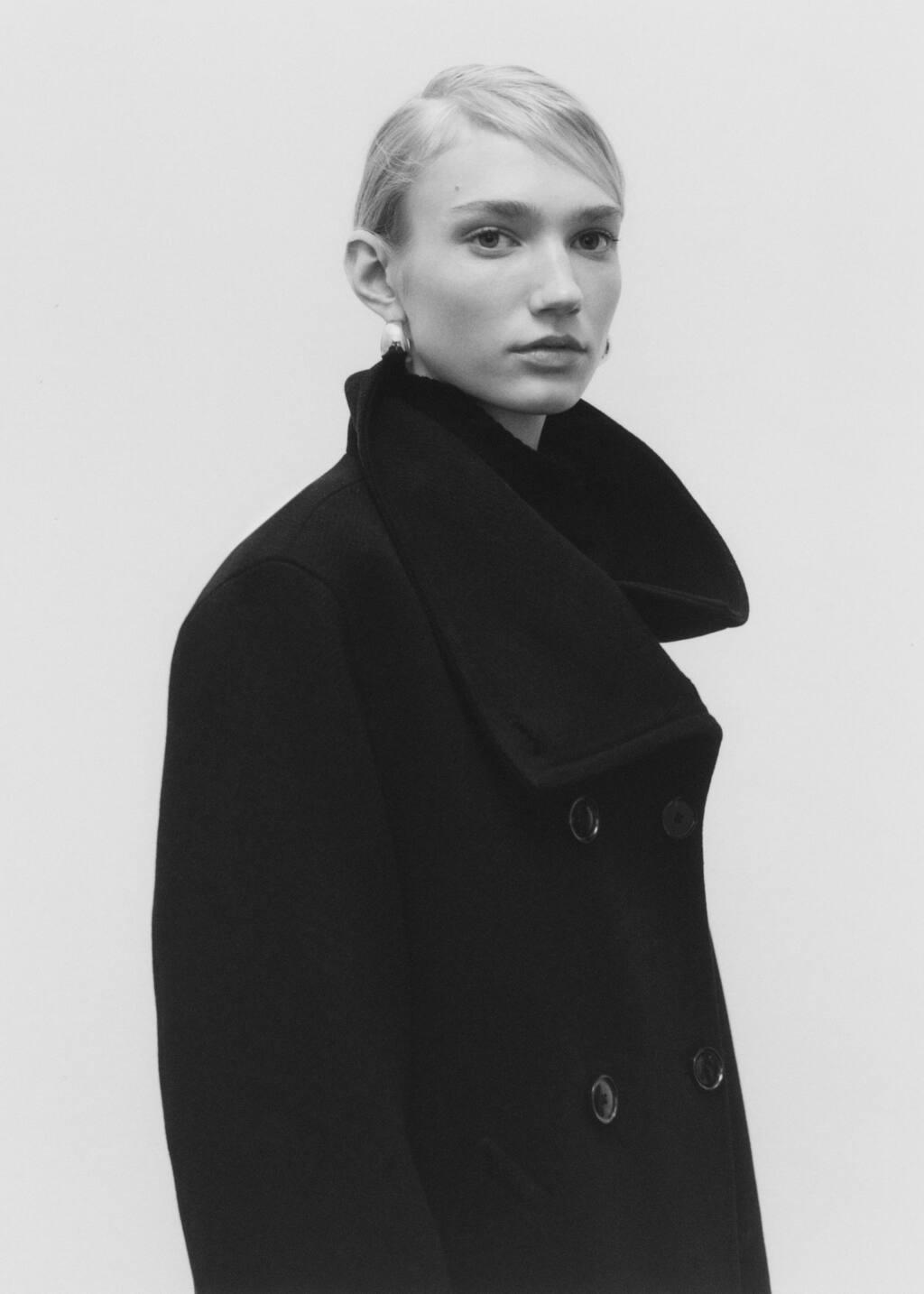 Black Double-Breasted Wool Coat, , large image number 7