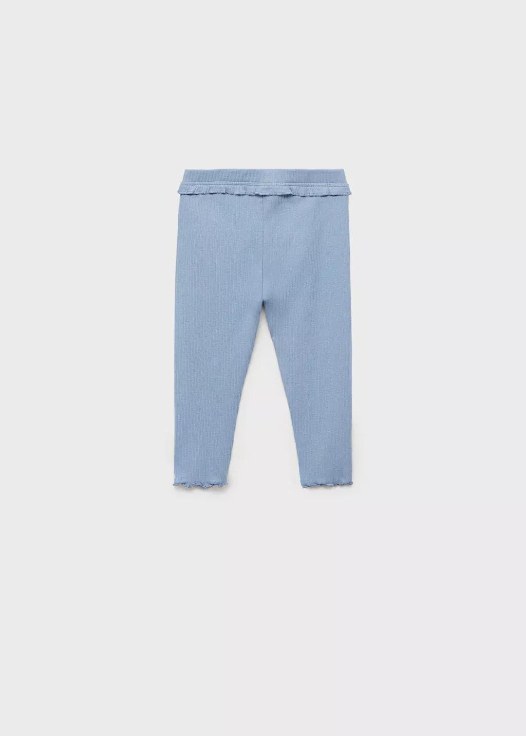 Blue Cotton Ribbed Leggings, Baby Girl, , large image number 1