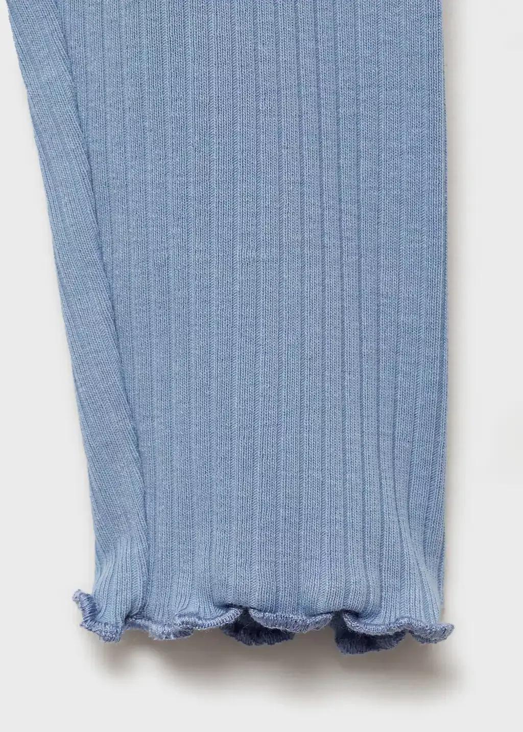 Blue Cotton Ribbed Leggings, Baby Girl, , large image number 2