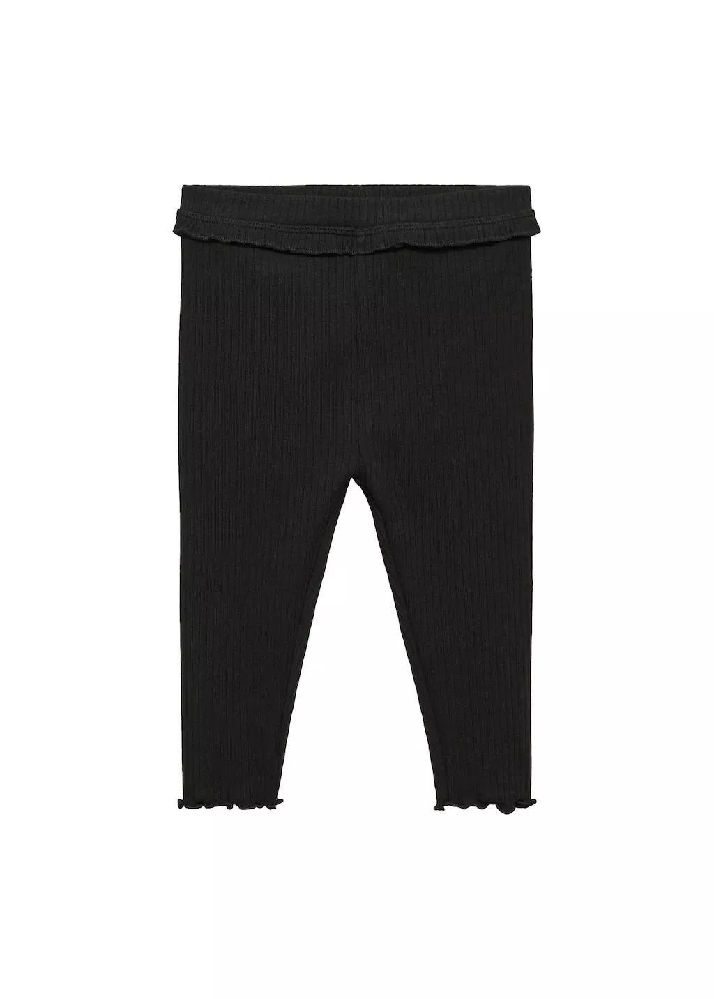 Black Cotton Ribbed Leggings, Baby Girl, , large image number 0
