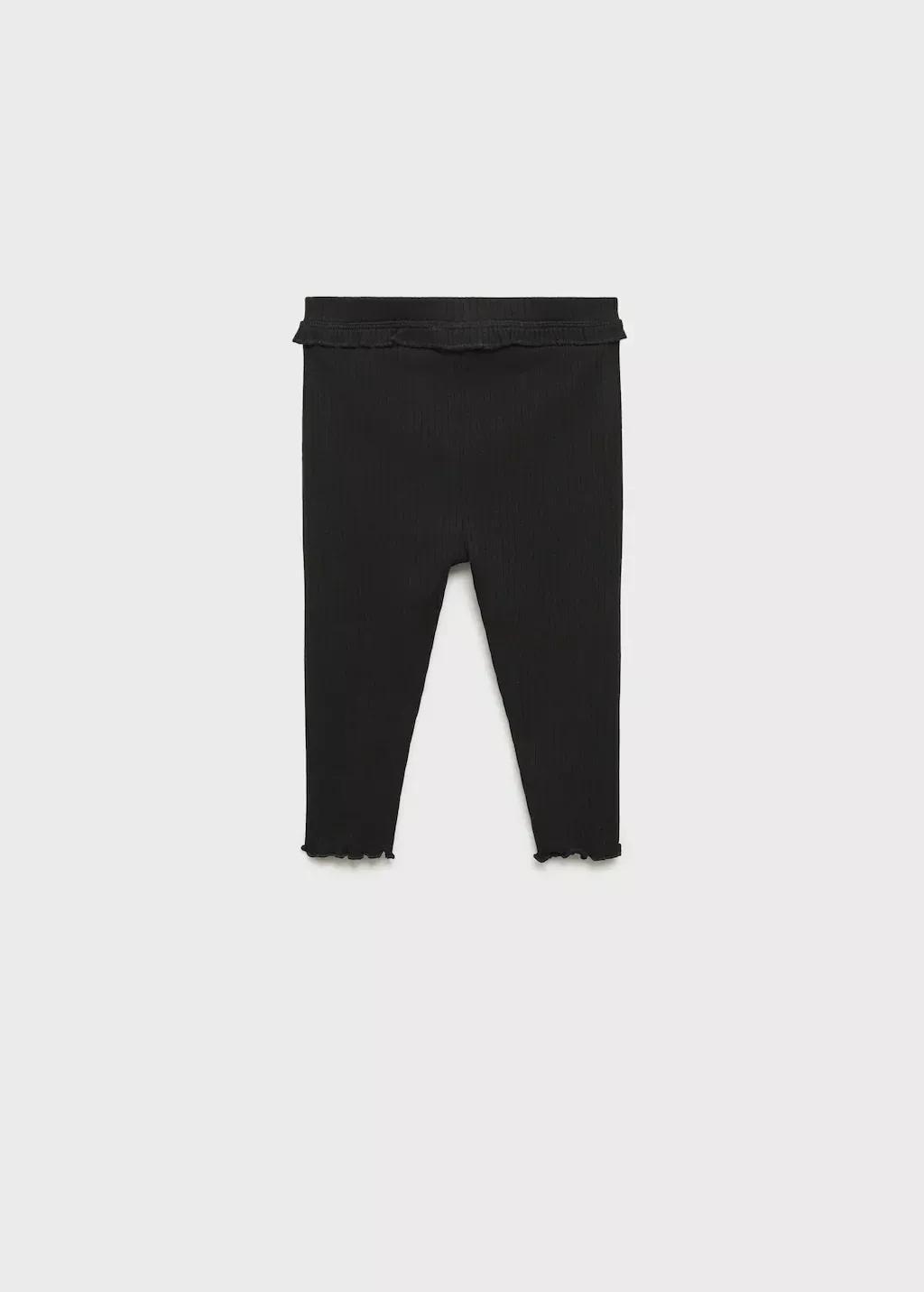 Black Cotton Ribbed Leggings, Baby Girl, , large image number 1