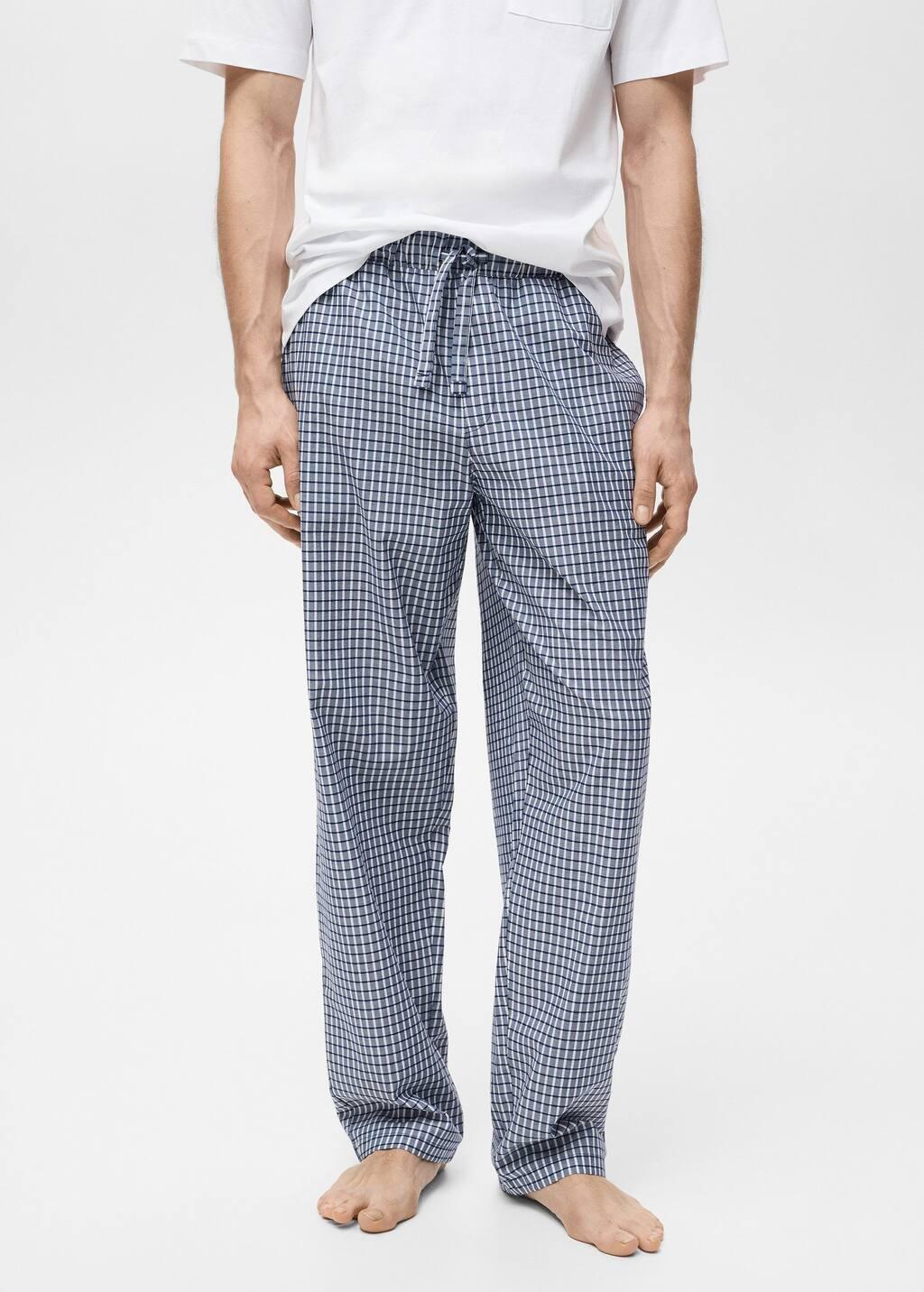 Navy 100% Cotton Check Pyjama Set, , large image number 1