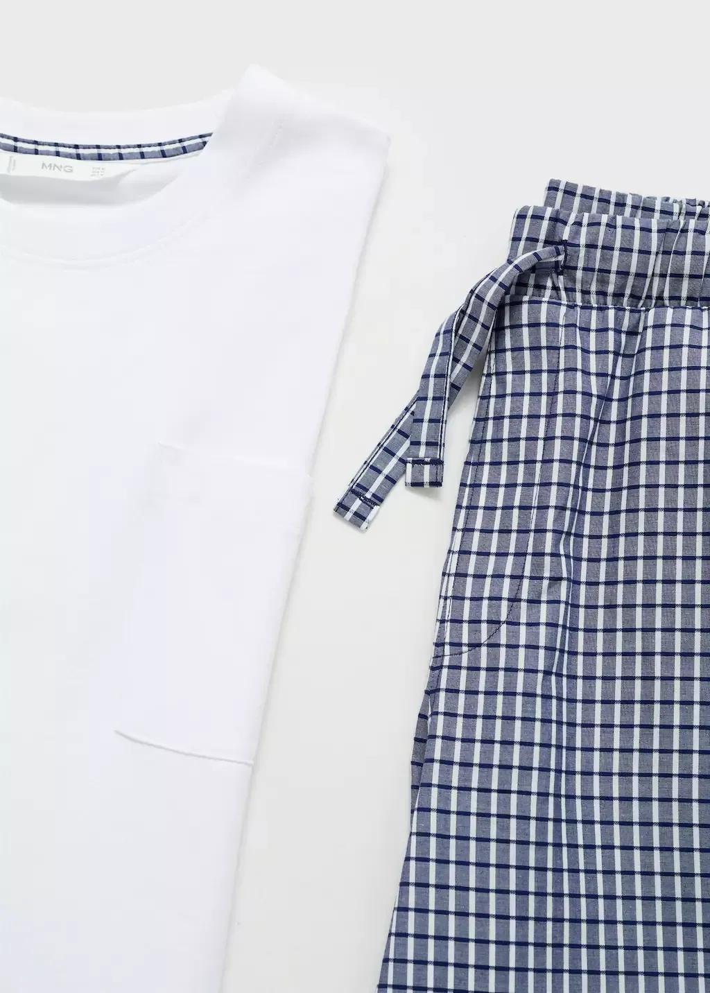 Navy 100% Cotton Check Pyjama Set, , large image number 2