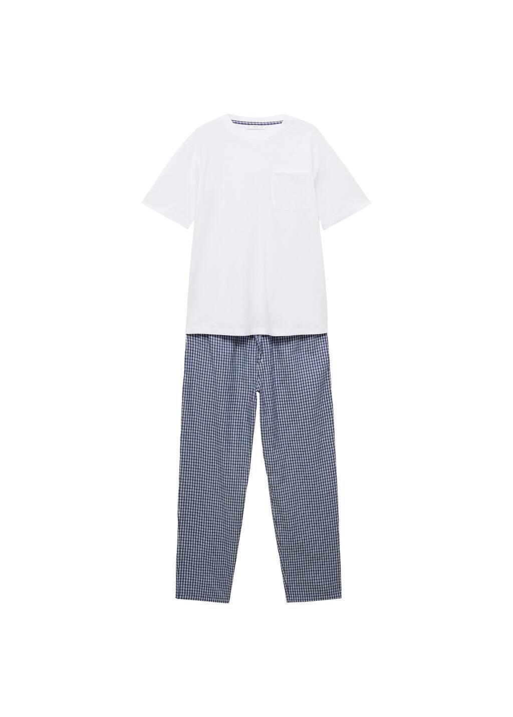 Navy 100% Cotton Check Pyjama Set, , large image number 3