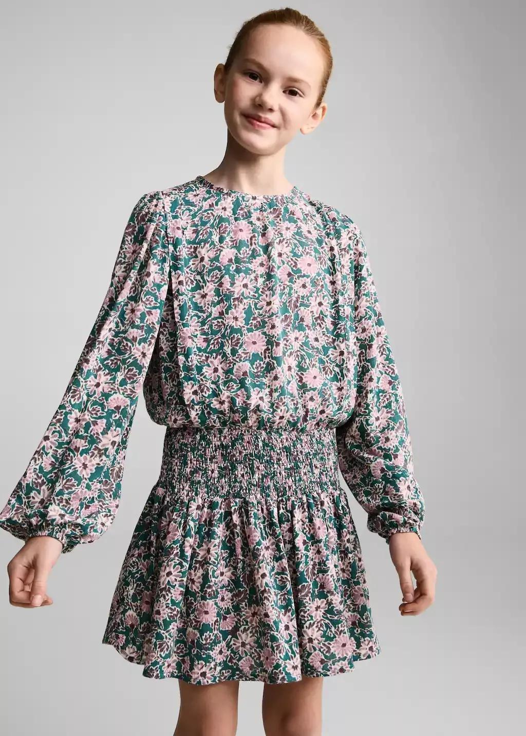 Pink Flower Print Dress, Kids Girl, , large image number 0