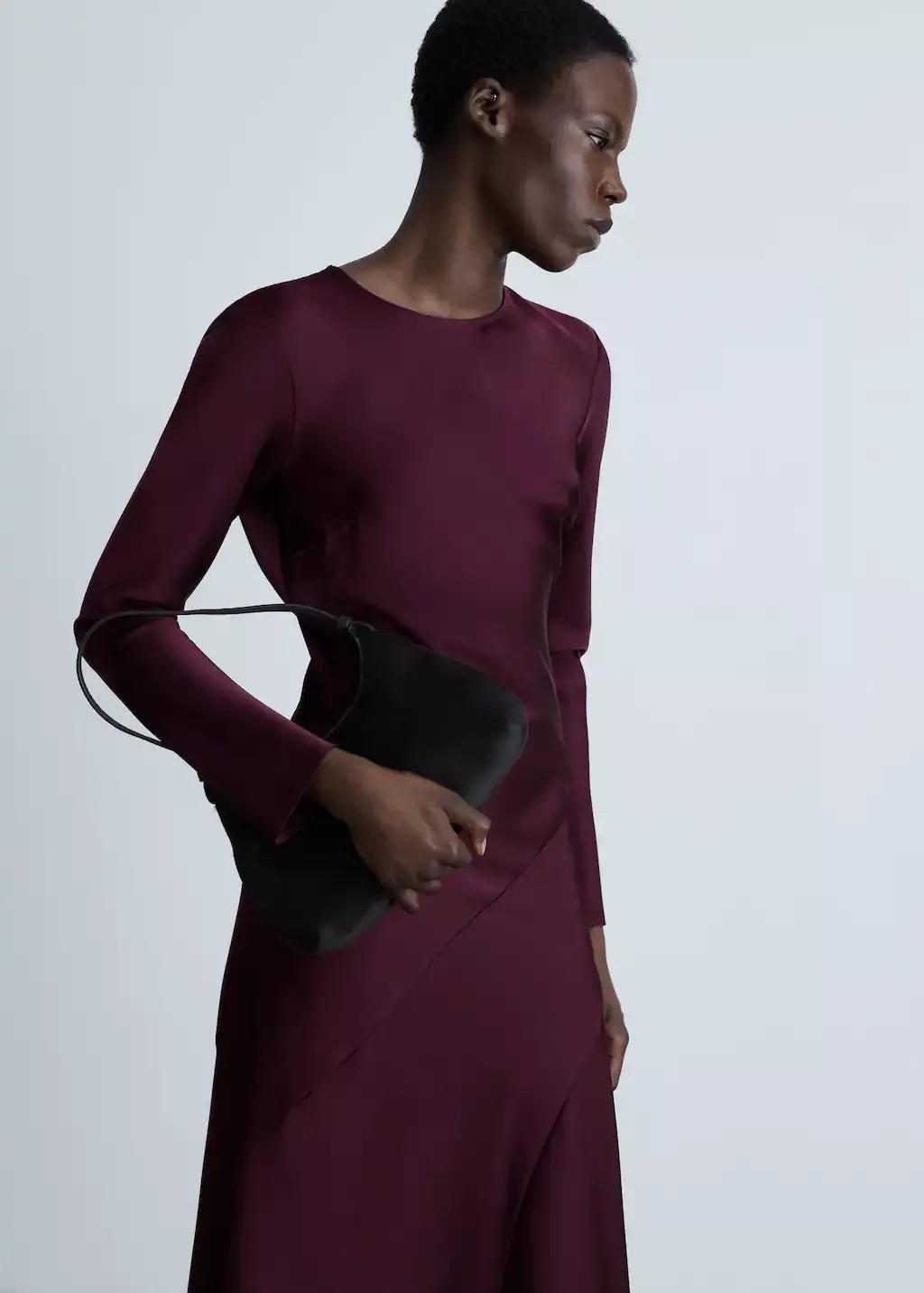 Red Satin Dress With Seam Detail, , large image number 0