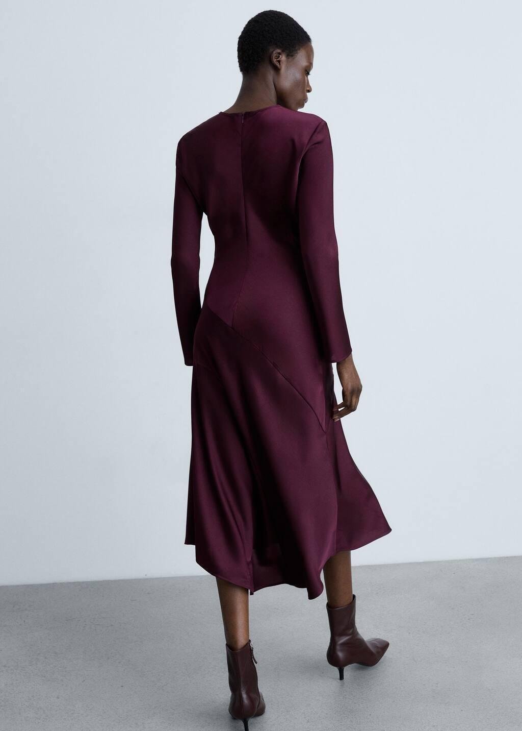 Red Satin Dress With Seam Detail, , large image number 4