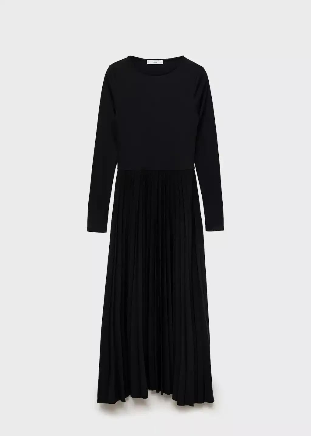 Black Pleated A-Line Dress, , large image number 3