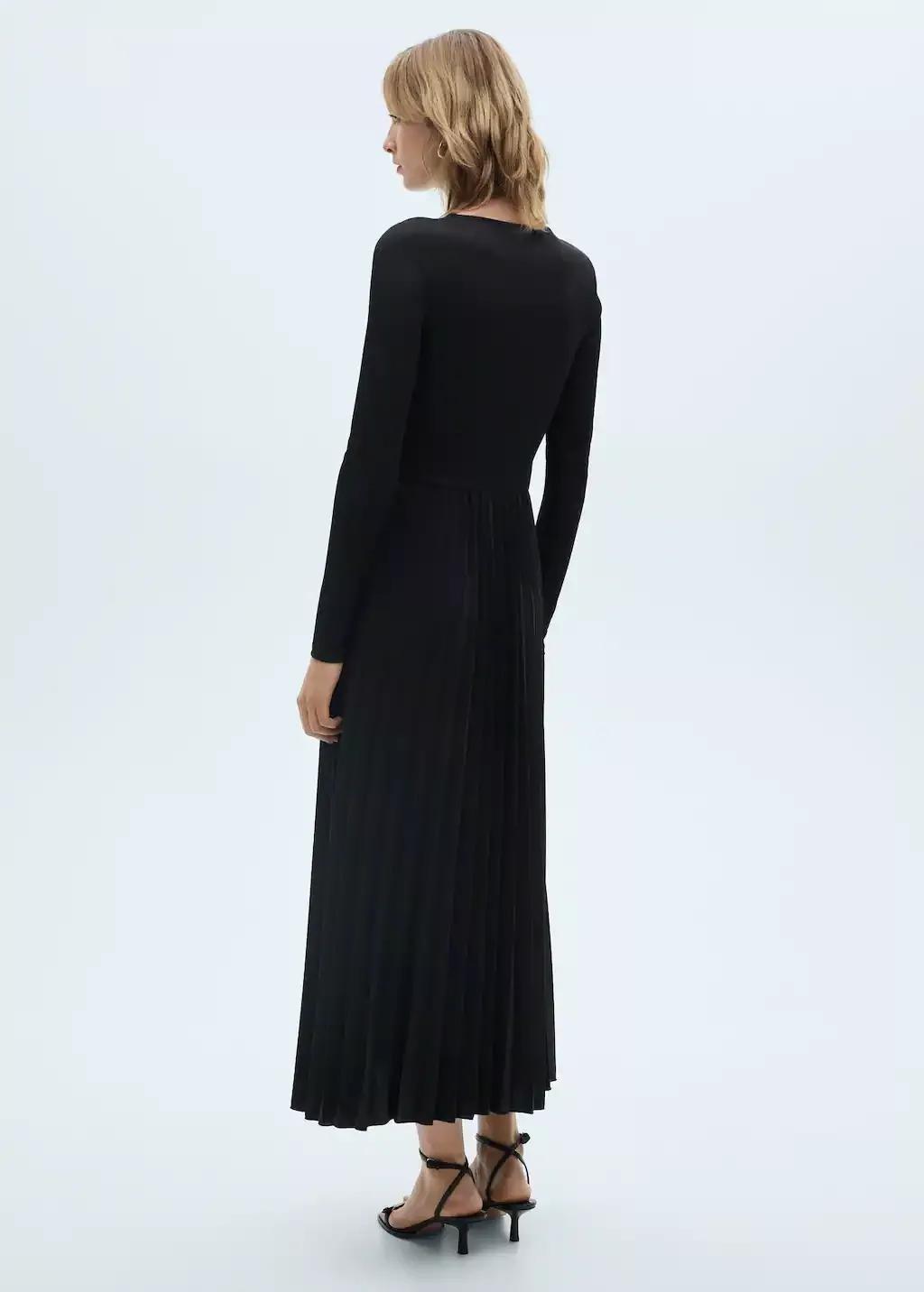 Black Pleated A-Line Dress, , large image number 5