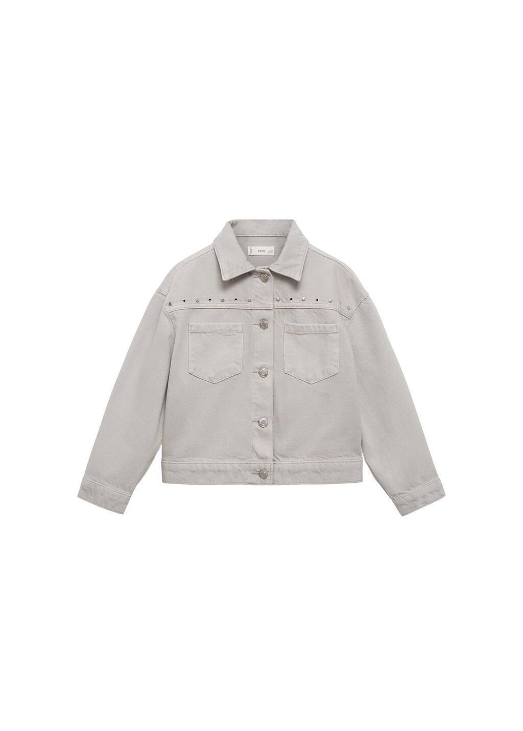 Grey Studded Denim Jacket, Kids Girl, , large image number 3