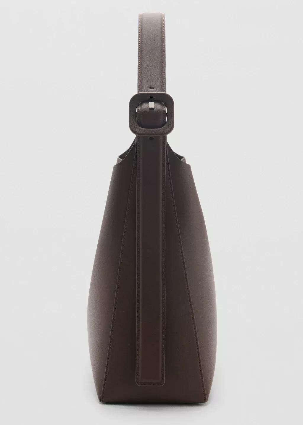 Brown Shopper Bag With Buckle, Dark Brown, large image number 2
