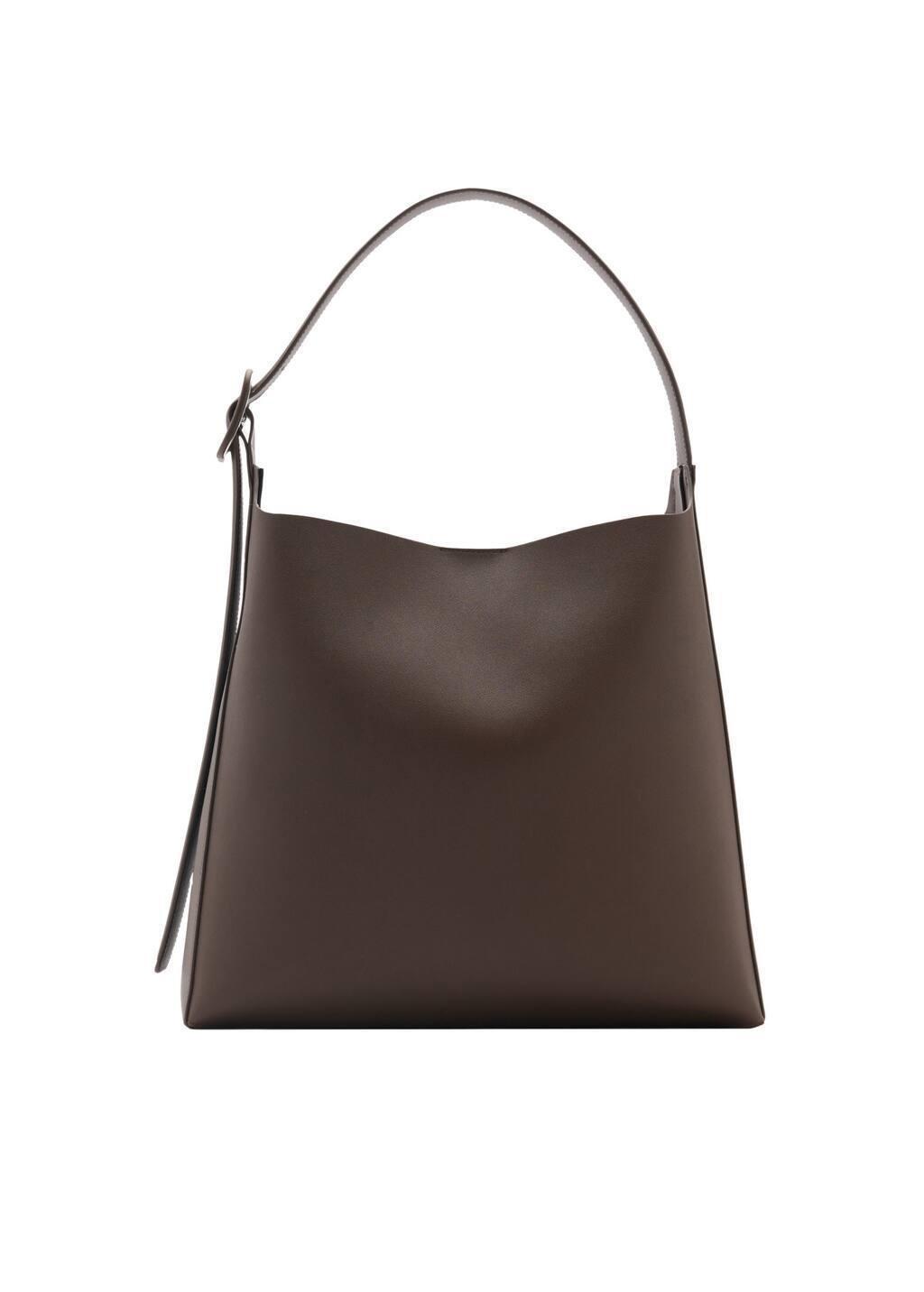 Brown Shopper Bag With Buckle, Dark Brown, large image number 3